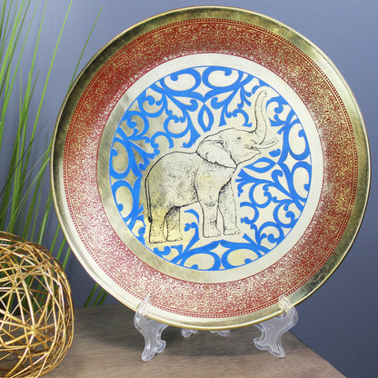 Natural Geo Happy Elephant Decorative Brass Accent Plate