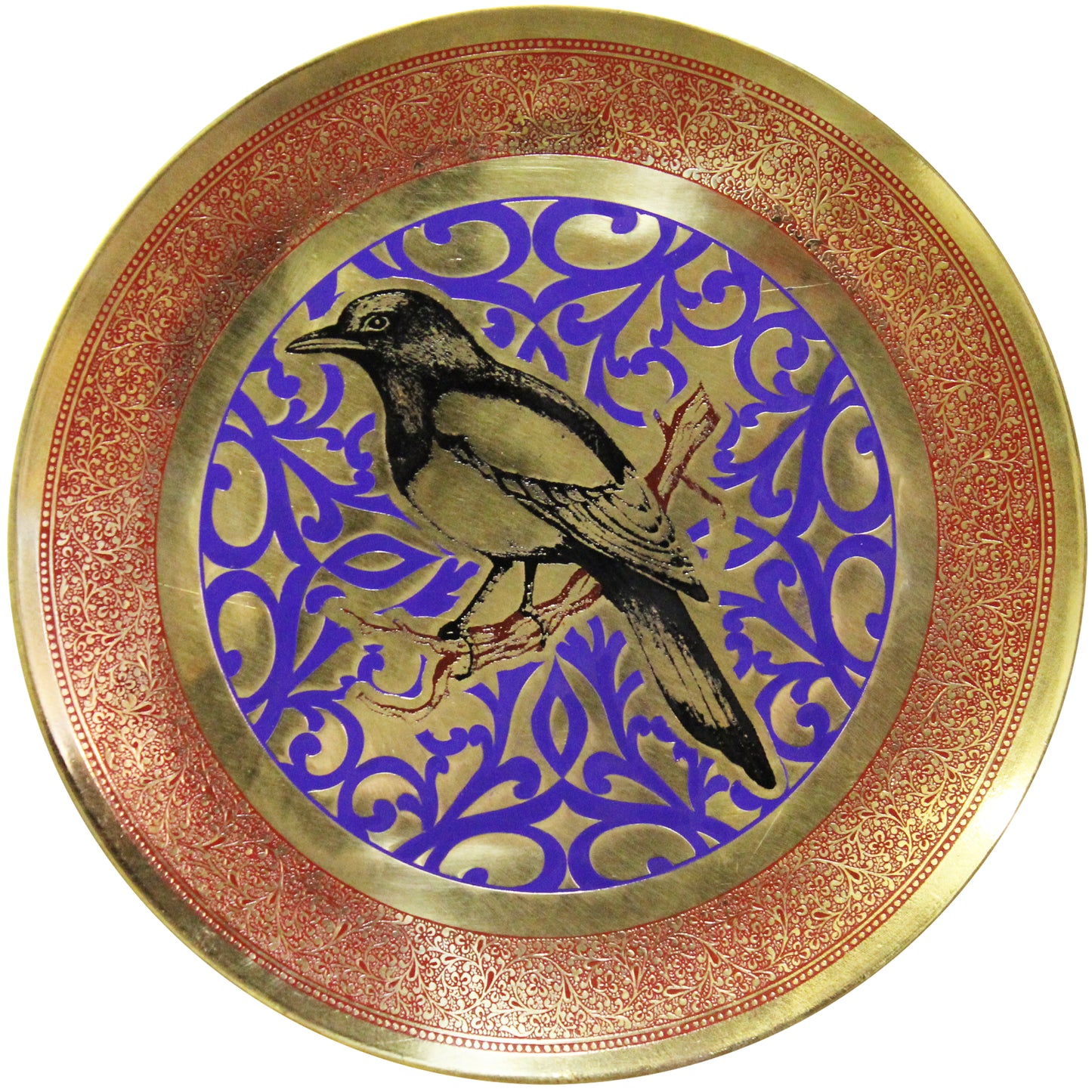 Natural Geo Robin on Branch Decorative Brass Accent Plate