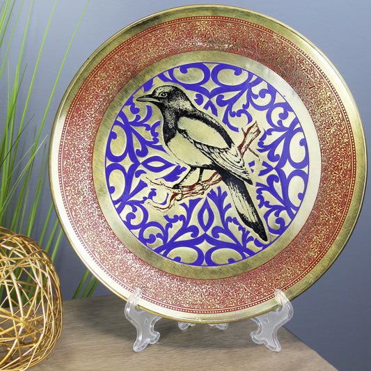 Natural Geo Robin on Branch Decorative Brass Accent Plate