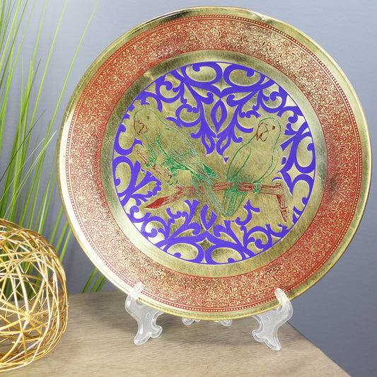 Natural Geo Relaxed Parrots Decorative Brass Accent Plate