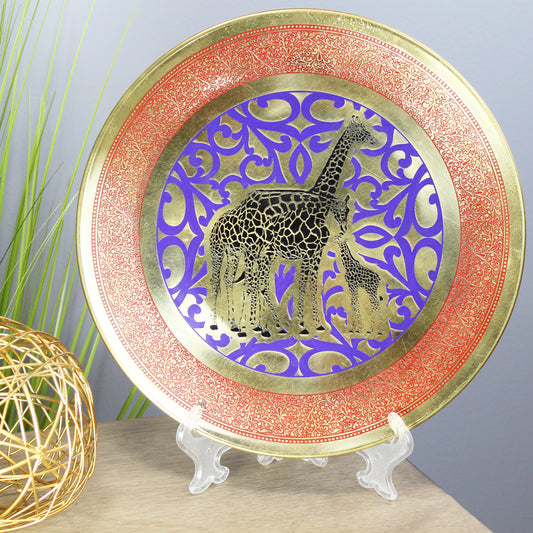 Natural Geo Giraffe Family Decorative Brass Accent Plate