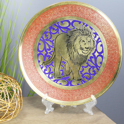 Natural Geo Strolling Lion Decorative Brass Accent Plate
