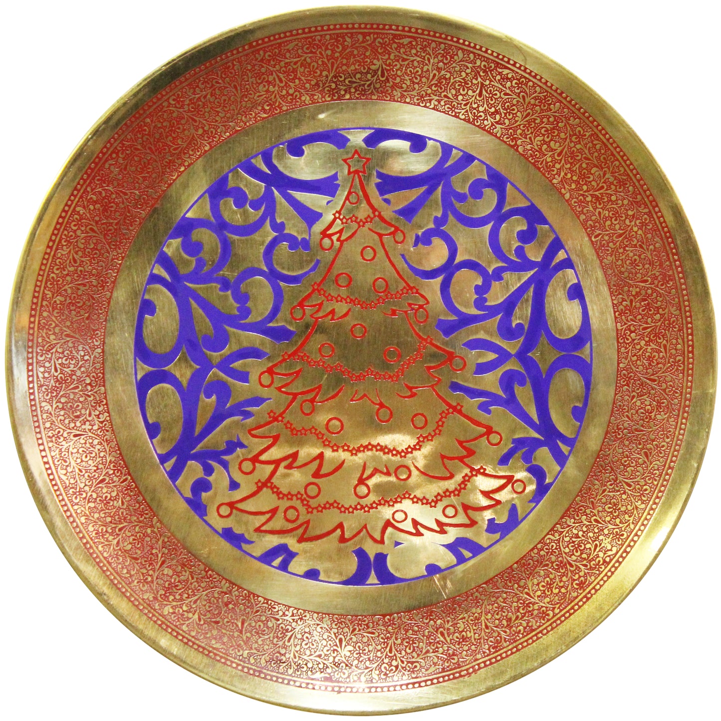 Natural Geo Red Christmas Tree Decorative Brass Accent Plate
