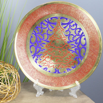 Natural Geo Red Christmas Tree Decorative Brass Accent Plate