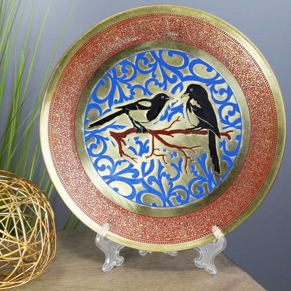 Natural Geo Birds on a Branch Decorative Brass Accent Plate