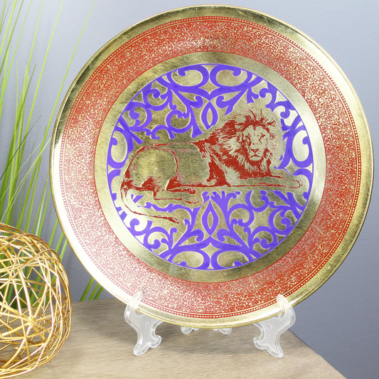 Natural Geo Lion Relaxing Decorative Brass Accent Plate