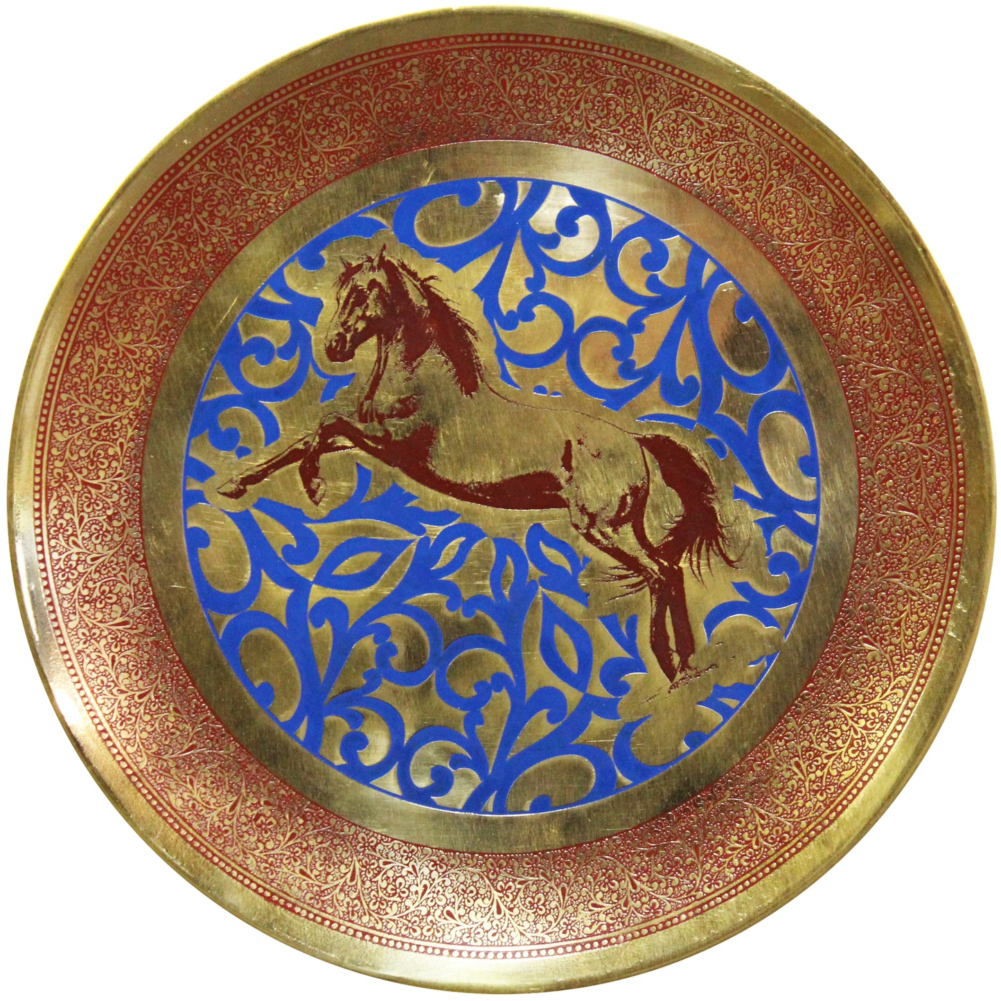 Natural Geo Horse Jumping Decorative Brass Accent Plate