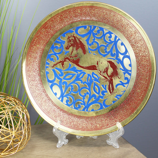 Natural Geo Horse Jumping Decorative Brass Accent Plate