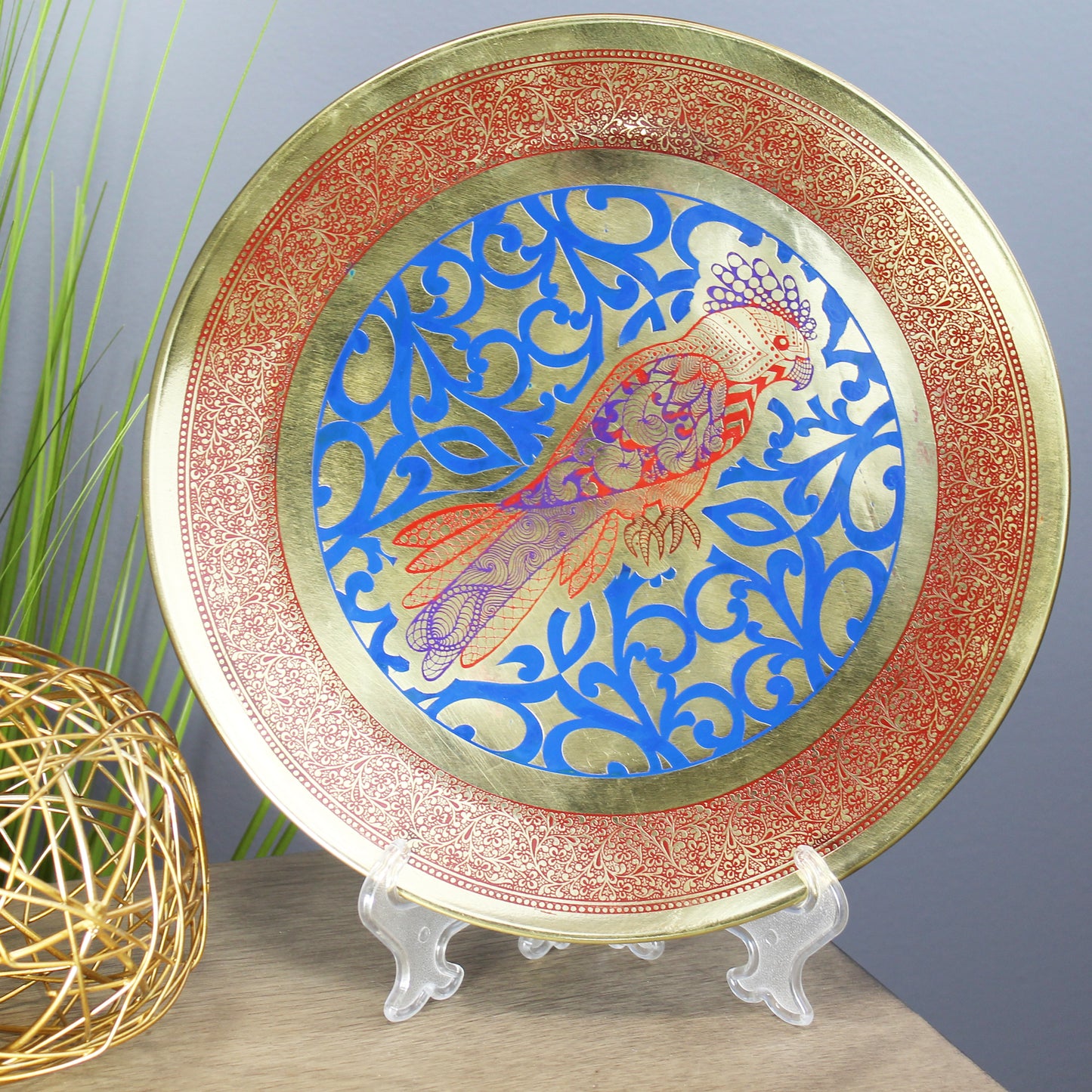 Natural Geo Abstract Parrot Decorative Brass Accent Plate