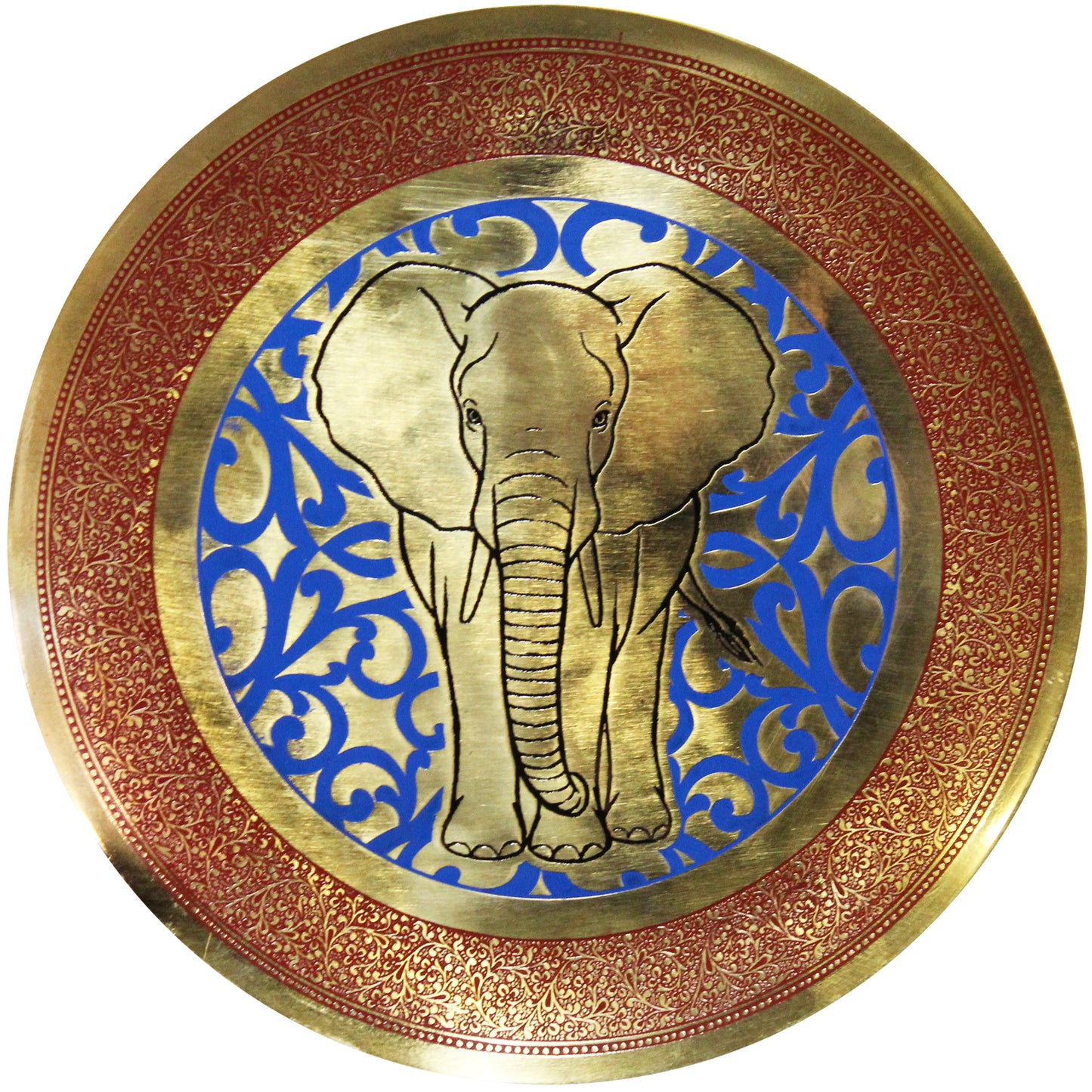 Natural Geo Staring Elephant Decorative Brass Accent Plate