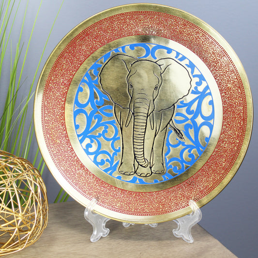 Natural Geo Staring Elephant Decorative Brass Accent Plate