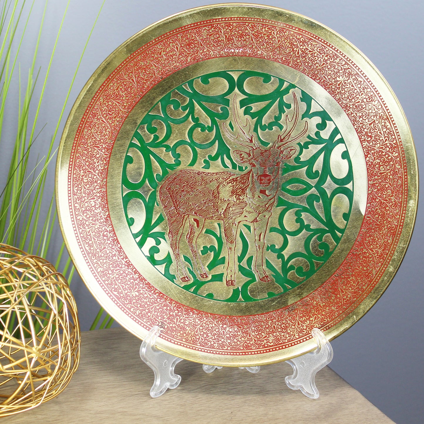 Natural Geo Staring Deer Decorative Brass Accent Plate