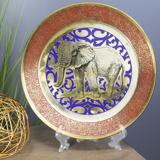 Natural Geo Wild Elephant Decorative Brass Accent Plate