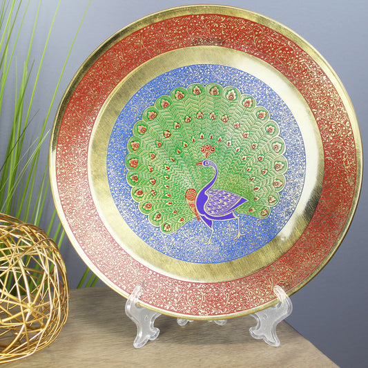 Natural Geo Colorful Peacock Decorative Brass Accent Plate