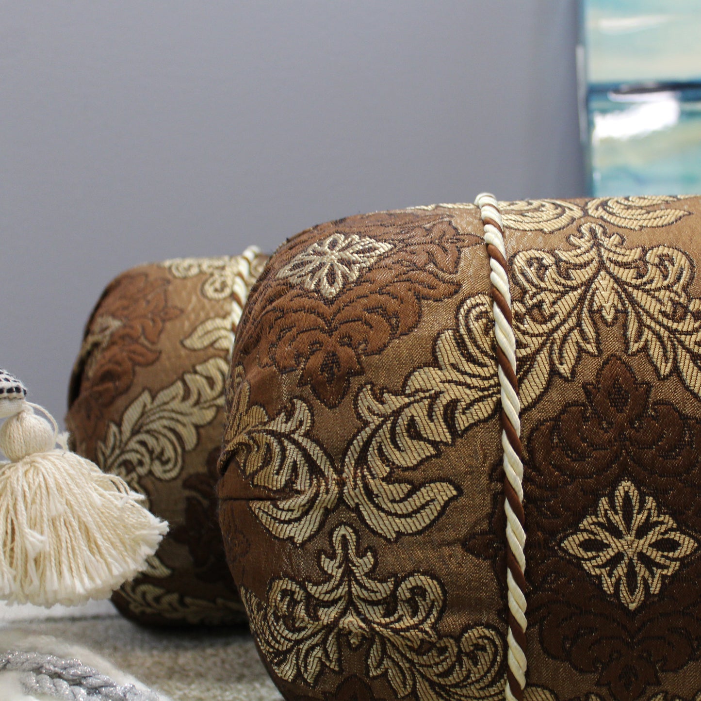 Natural Geo Brown/Gold Gao Takiya Bolster Pillow (Set of 2)