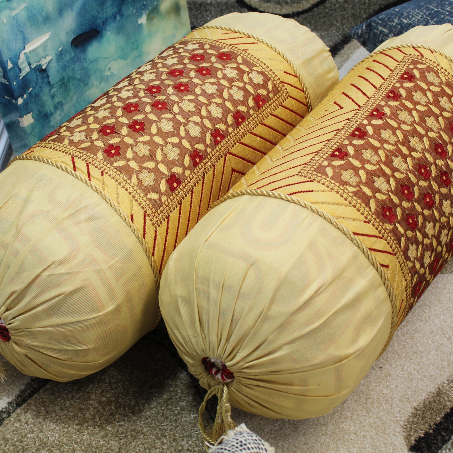 Natural Geo Yellow/Gold Gao Takiya Bolster Pillow (Set of 2)