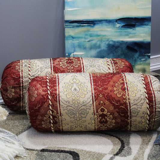 Natural Geo Red/Ivory Gao Takiya Bolster Pillow (Set of 2)