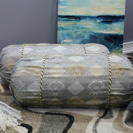 Natural Geo Gray/Ivory Gao Takiya Bolster Pillow (Set of 2)