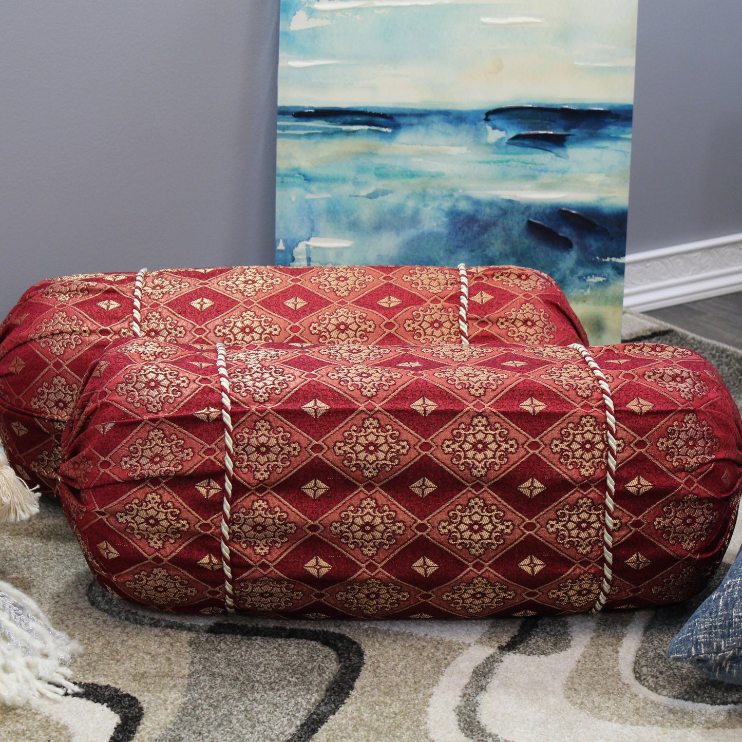 Natural Geo Ruby Red Gao Takiya Bolster Pillow (Set of 2)