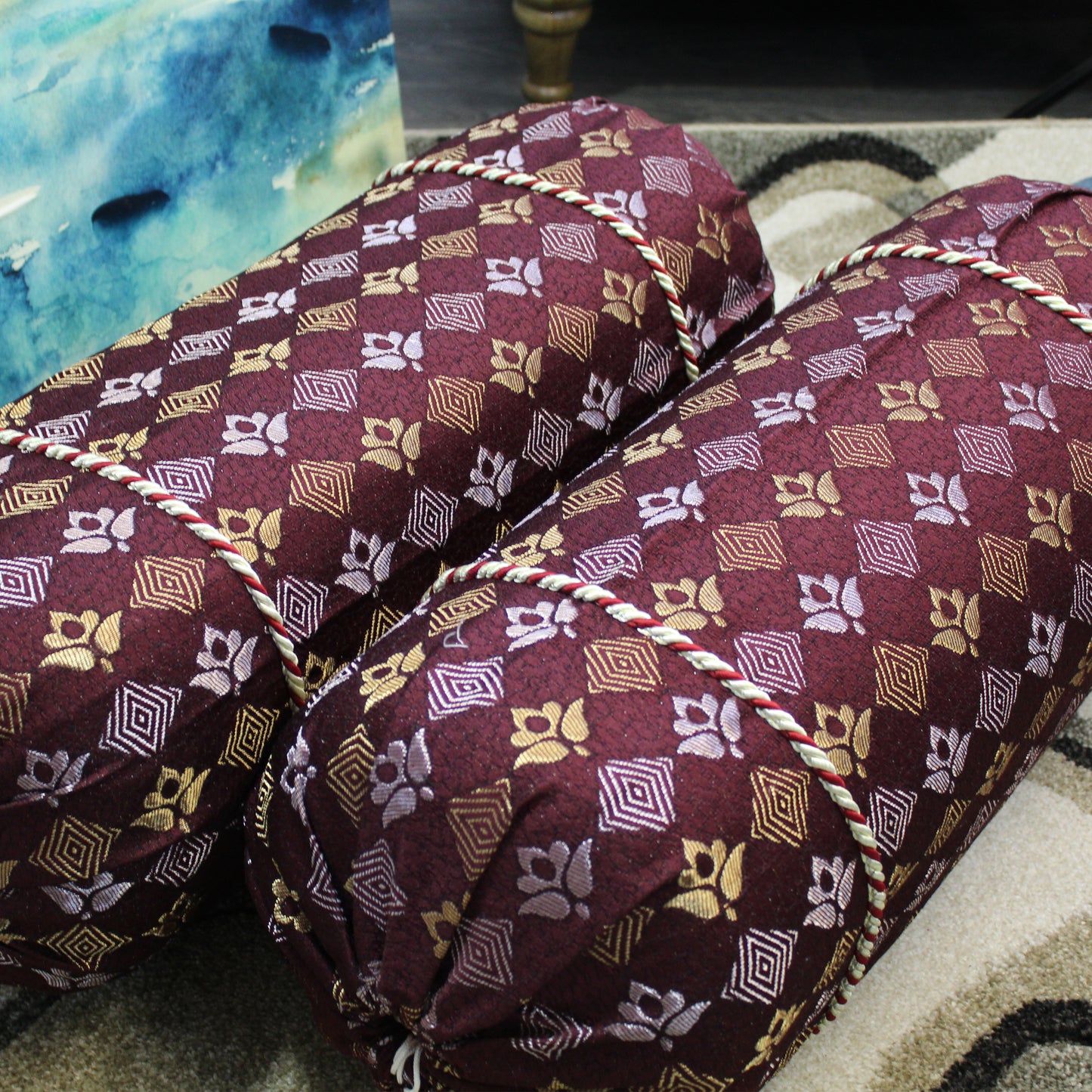 Natural Geo Purple/Gold Gao Takiya Bolster Pillow (Set of 2)