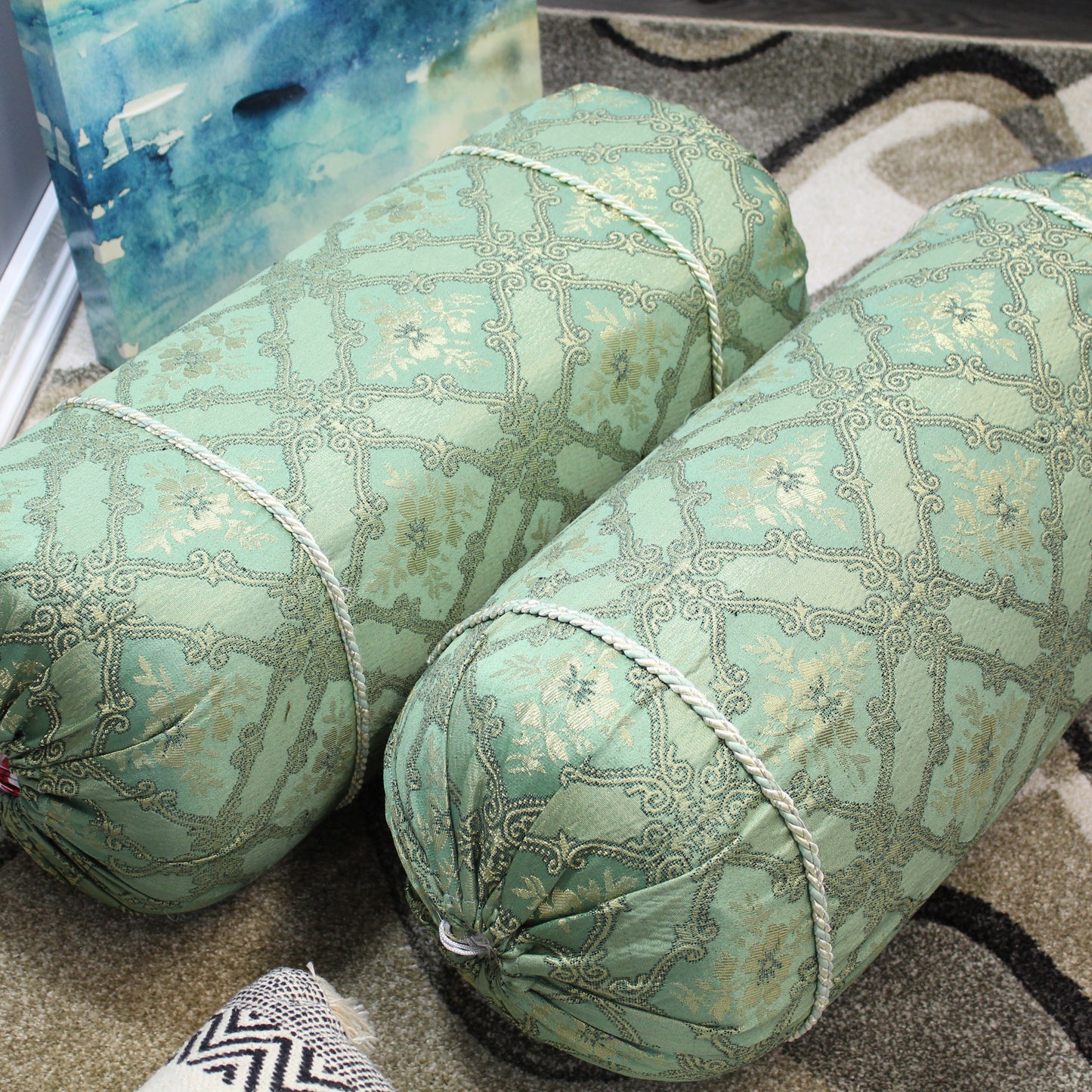 Natural Geo Fern Green Gao Takiya Bolster Pillow (Set of 2)