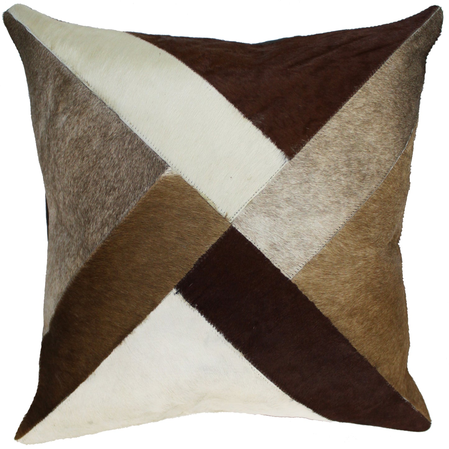 Natural Geo Brown/White Abstract Geometric Cowhide Throw Pillow