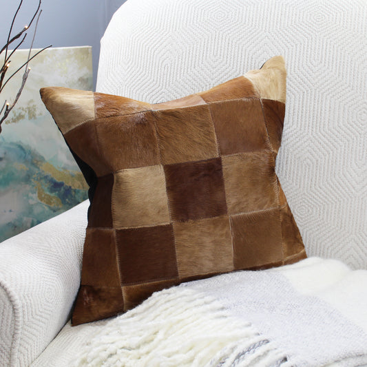 Natural Geo Brown Geometric Squares Throw Pillow