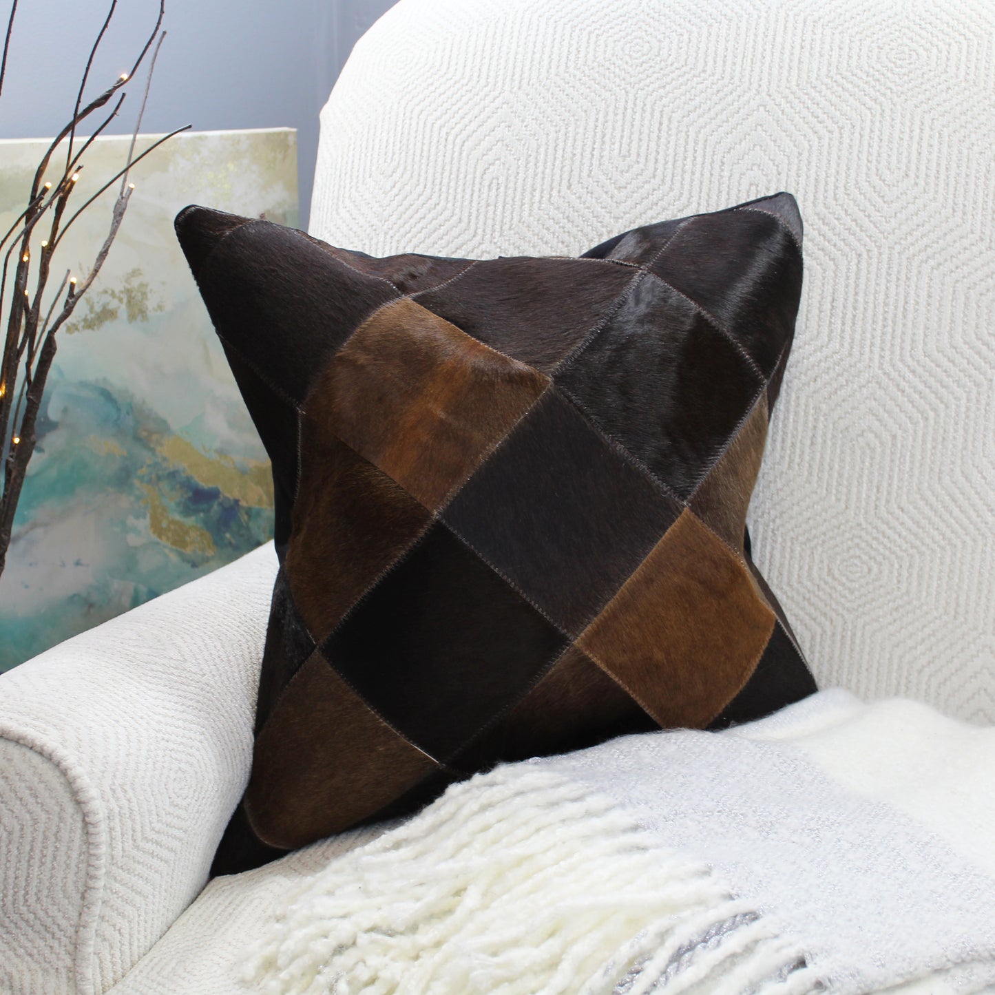 Natural Geo Black/Brown Geometric Diamond Throw Pillow