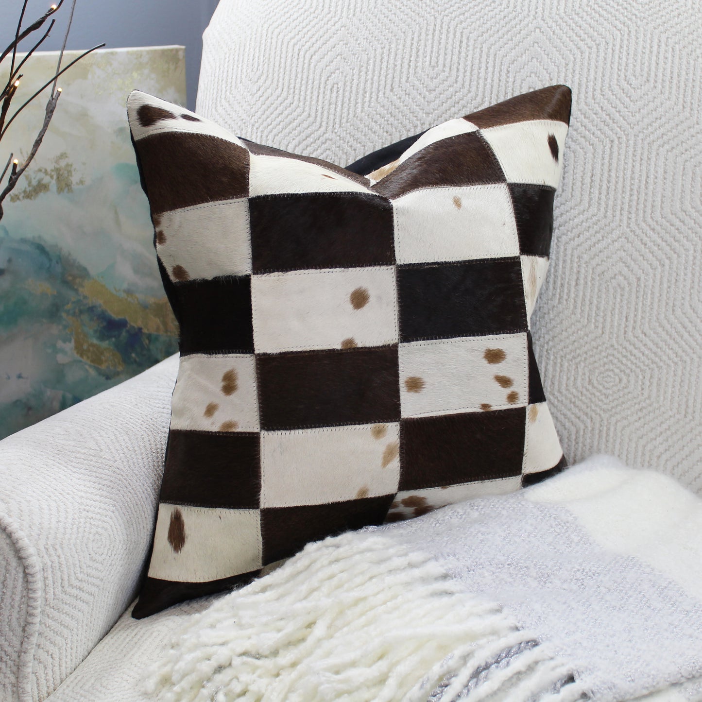 Natural Geo Brown/White Geometric Rectangles Throw Pillow