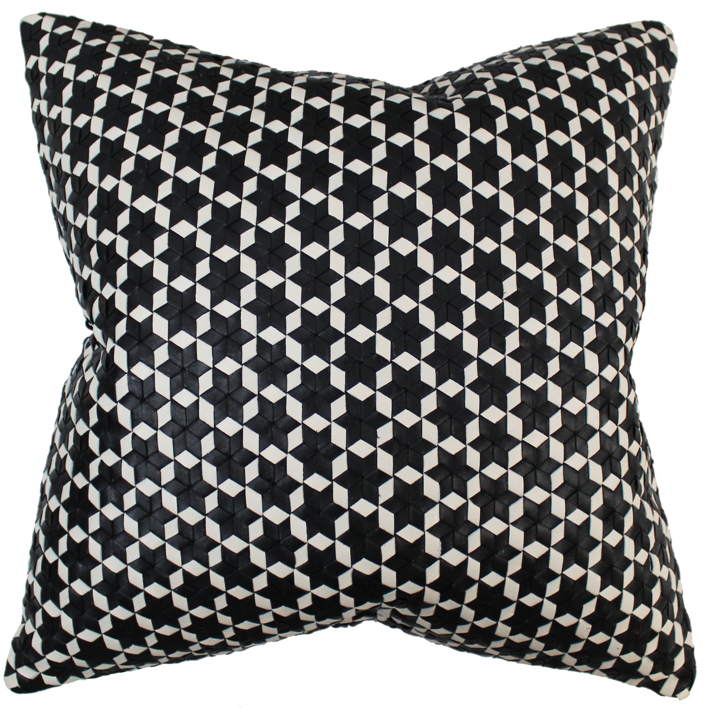 Natural Geo Black/White Leather Geometric Star Throw Pillow