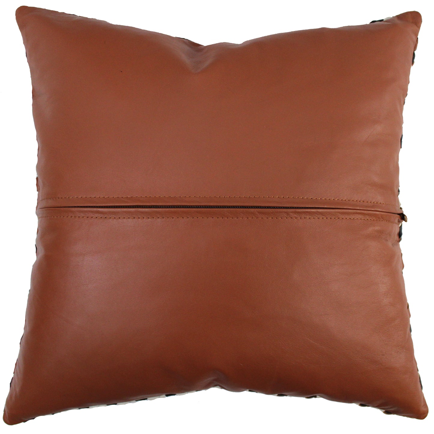 Natural Geo Brown/Black/White Leather Geometric Throw Pillow