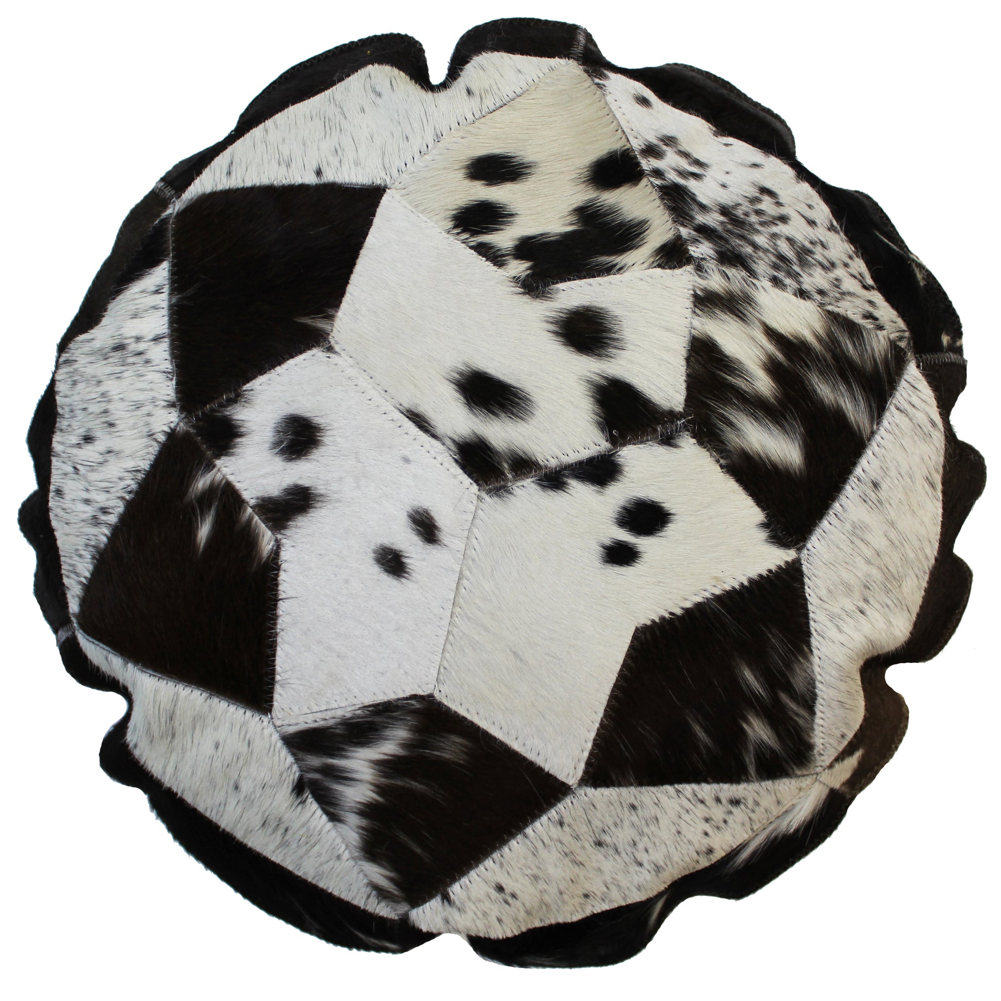 Natural Geo Herd Cowhide Black/Brown/White Round Decorative Throw Pillow