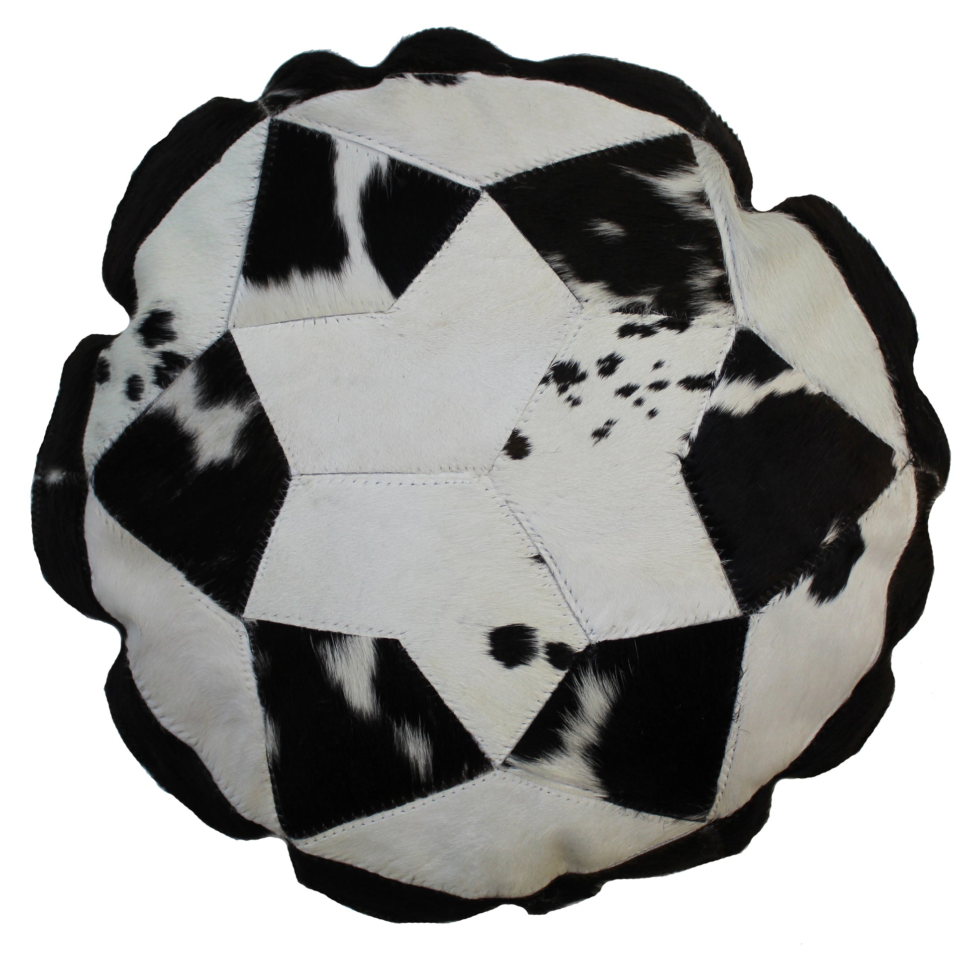 Natural Geo Herd Cowhide Black/Brown/White Round Decorative Throw Pillow