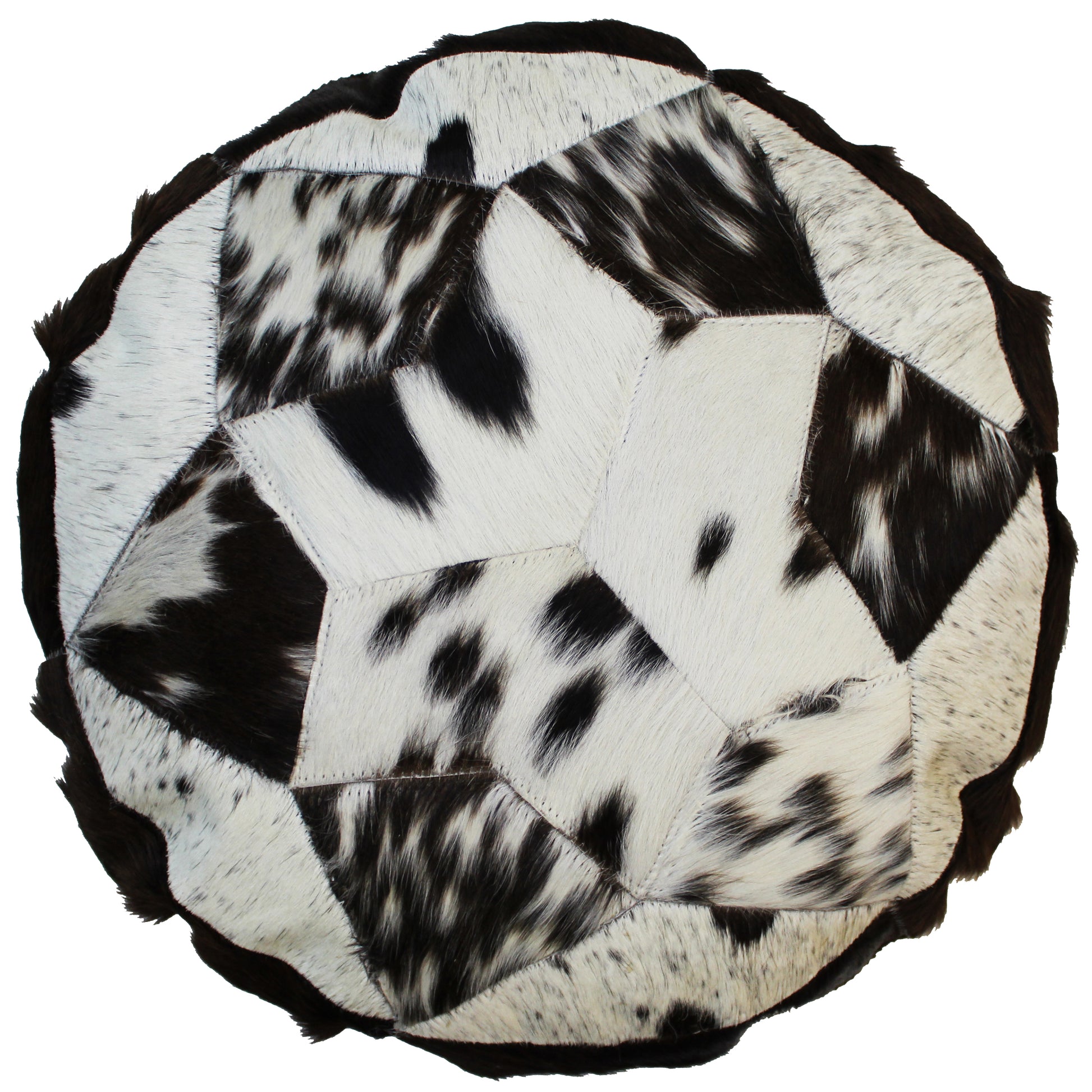 Natural Geo Herd Cowhide Black/Brown/White Round Decorative Throw Pillow