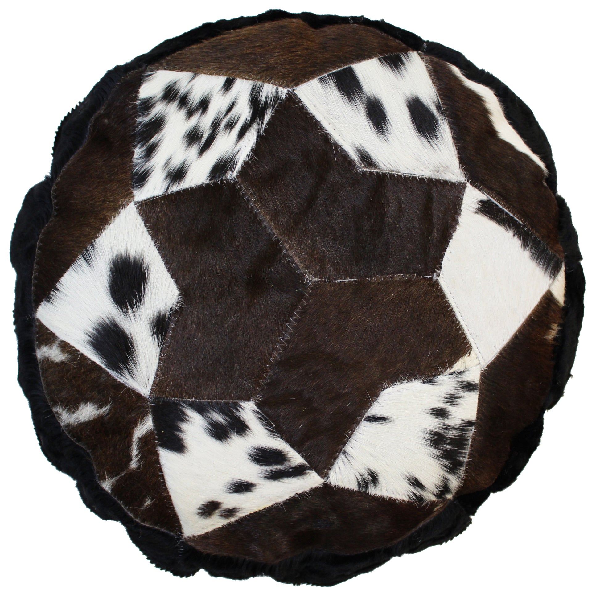 Natural Geo Herd Cowhide Black/Brown/White Round Decorative Throw Pillow