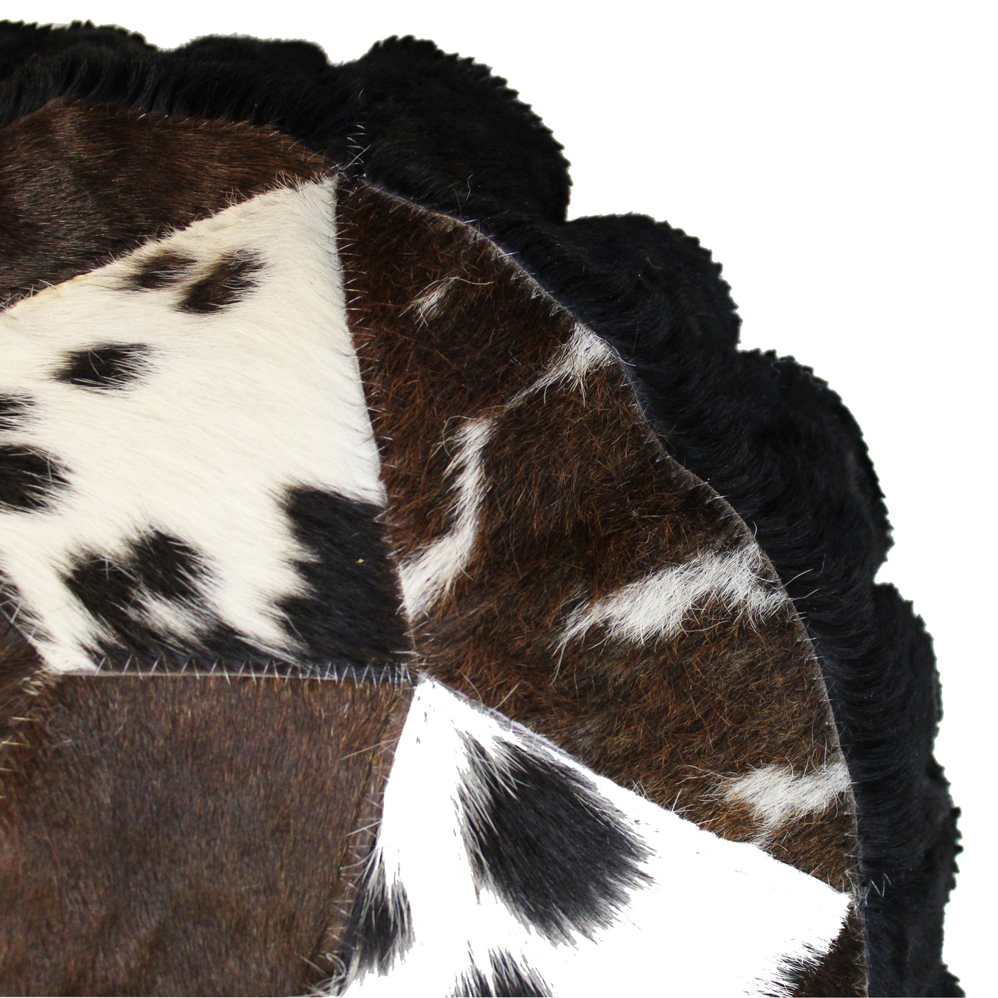 Natural Geo Herd Cowhide Black/Brown/White Round Decorative Throw Pillow