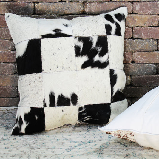 Natural Geo Herd Cowhide Black/Brown/White Square Decorative Throw Pillow