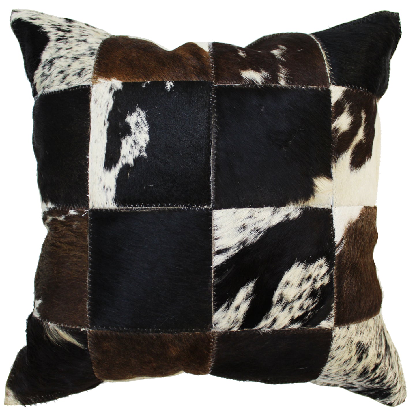Natural Geo Herd Cowhide Black/Brown/White Square Decorative Throw Pillow