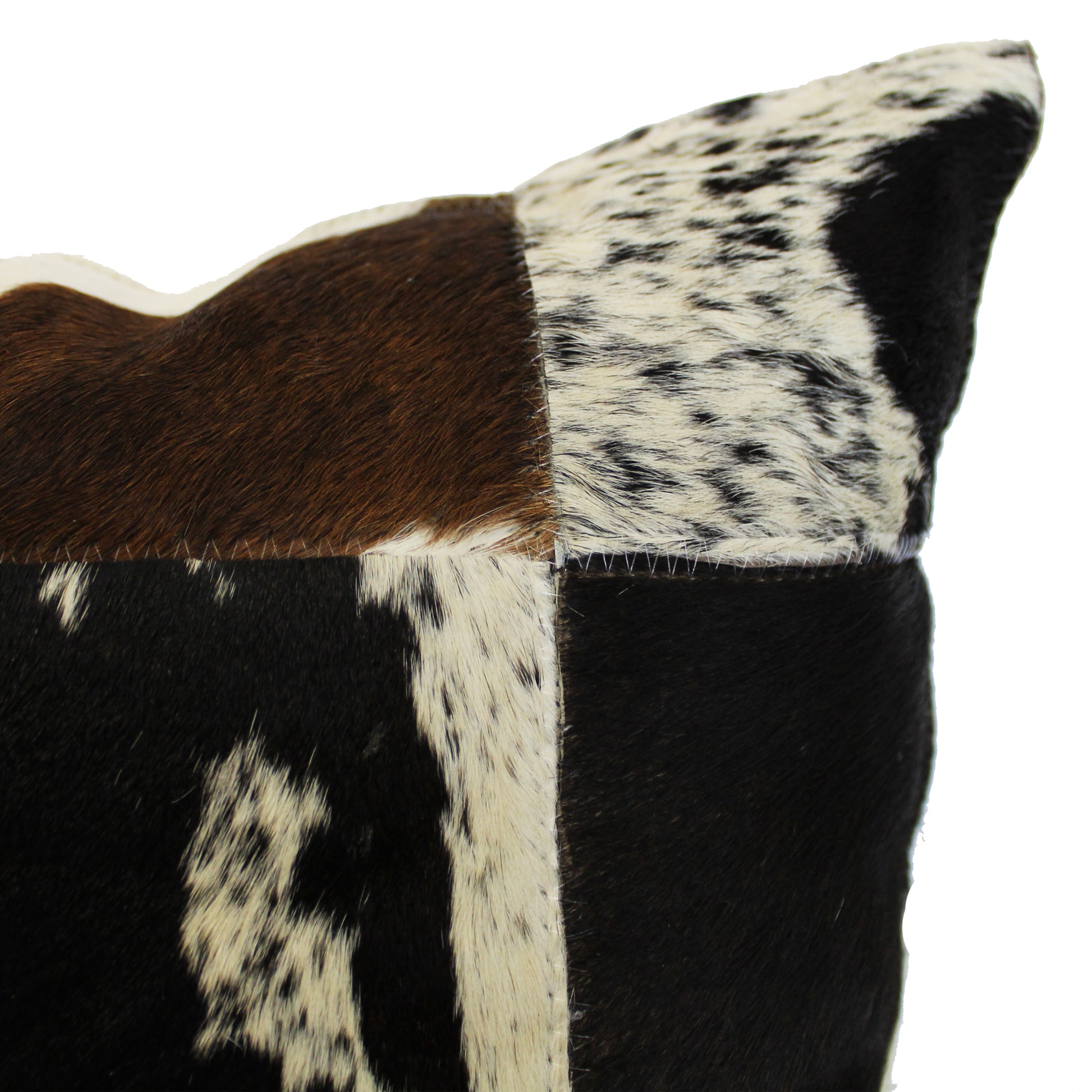 Natural Geo Herd Cowhide Black/Brown/White Square Decorative Throw Pillow