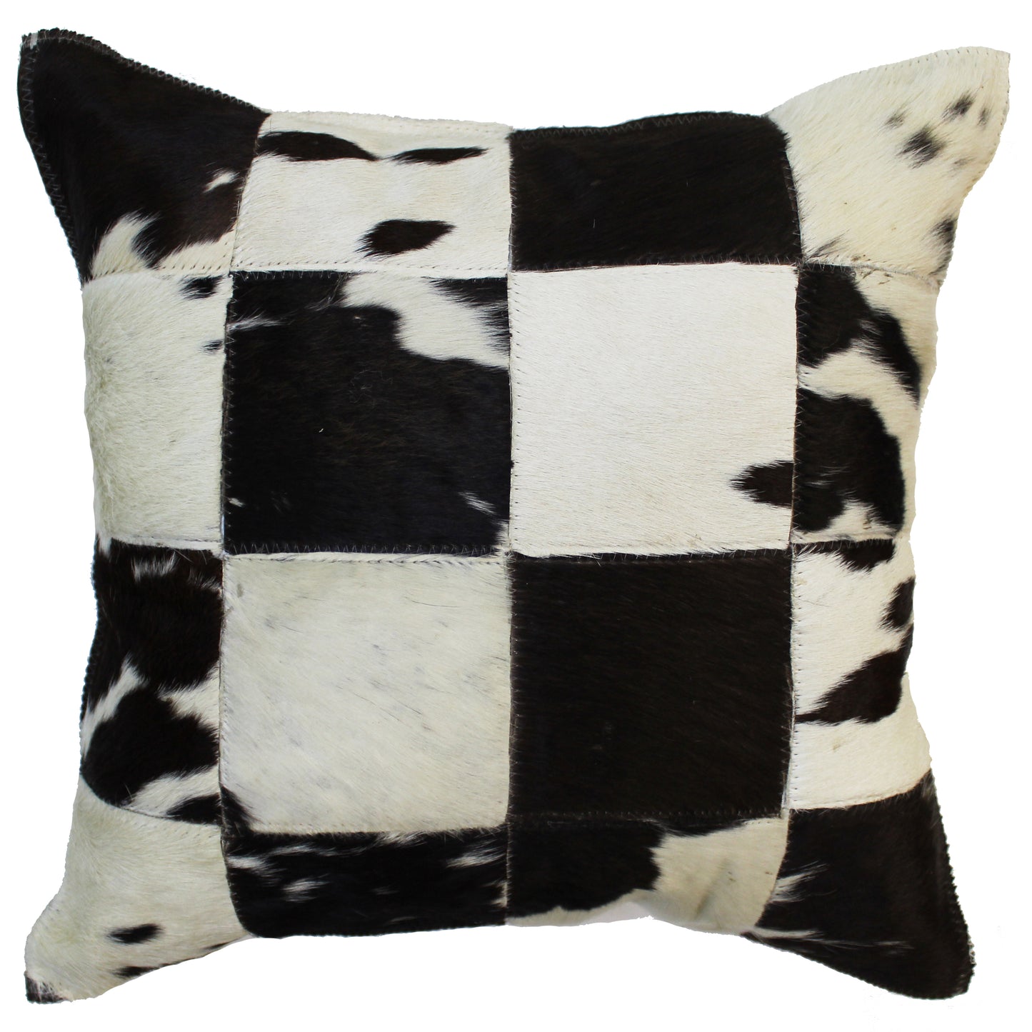 Natural Geo Herd Cowhide Black/Brown/White Square Decorative Throw Pillow