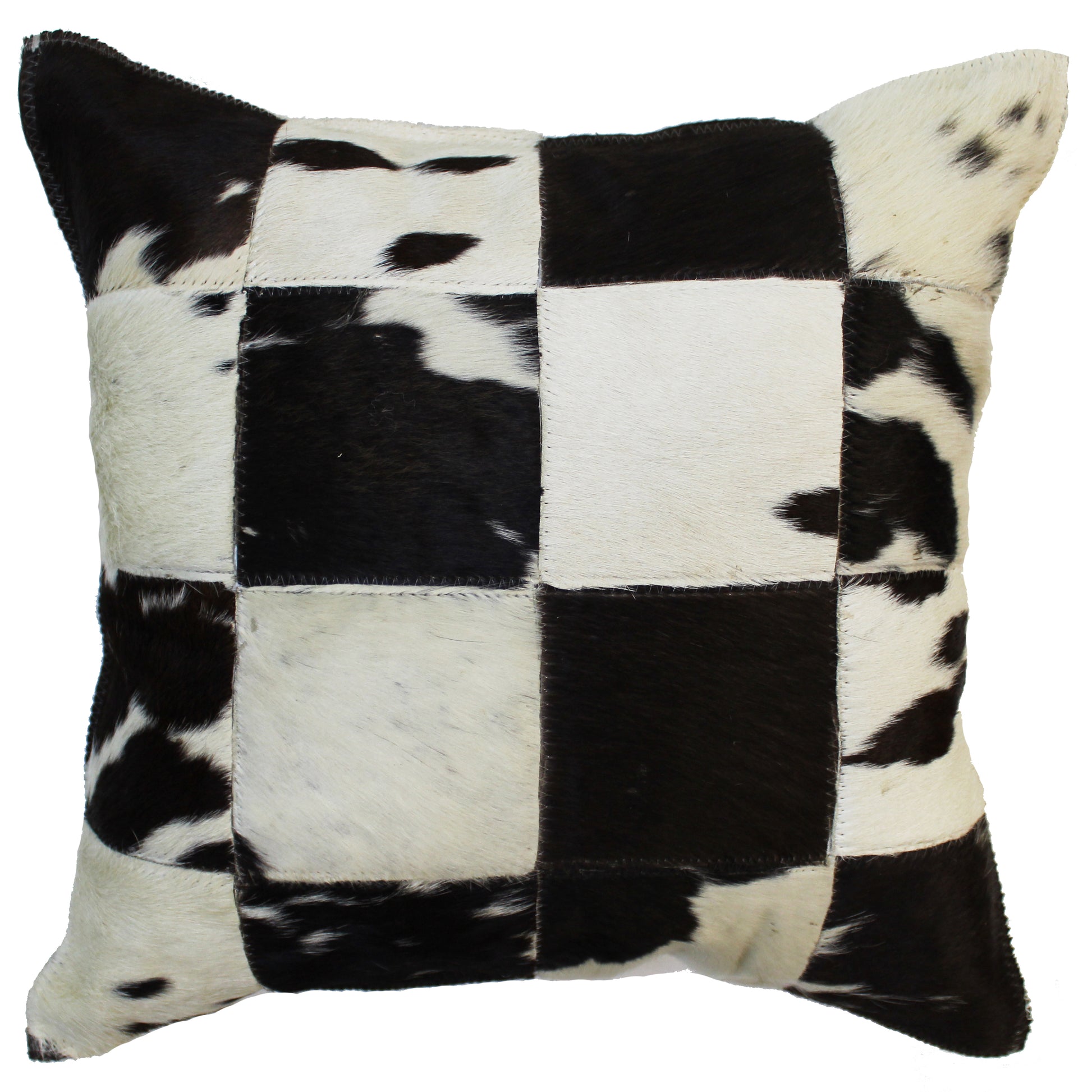 Natural Geo Herd Cowhide Black/Brown/White Square Decorative Throw Pillow