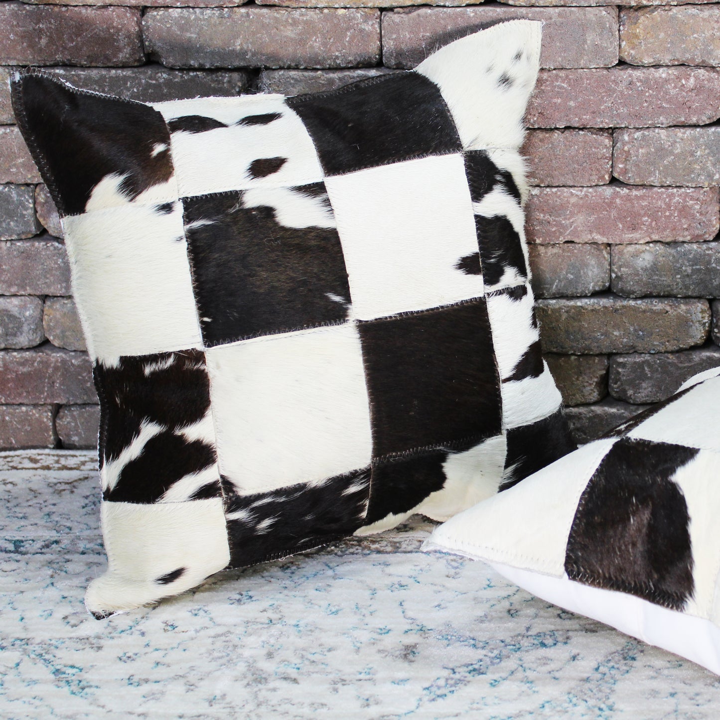 Natural Geo Herd Cowhide Black/Brown/White Square Decorative Throw Pillow