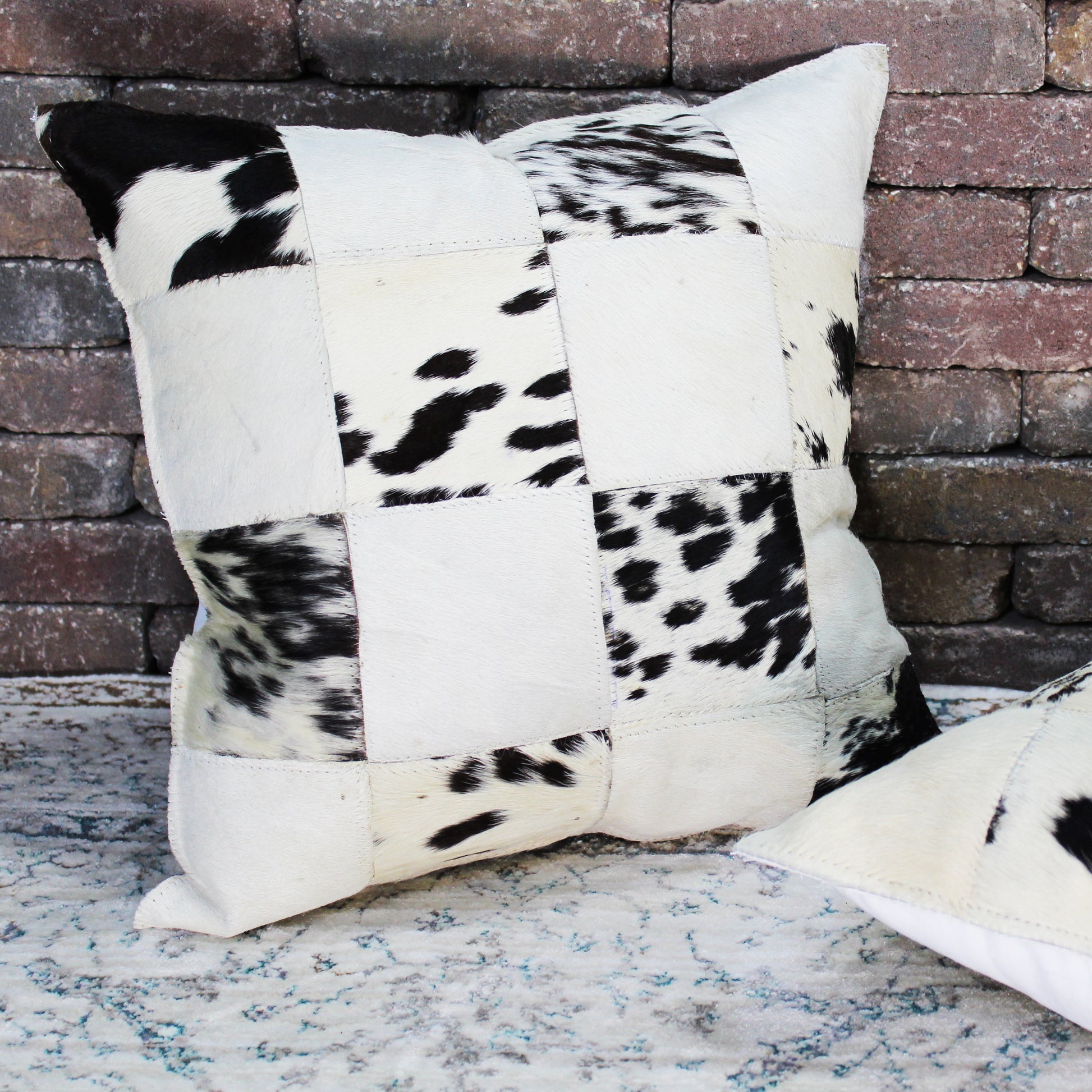 Natural Geo Herd Cowhide Black/Brown/White Square Decorative Throw Pillow