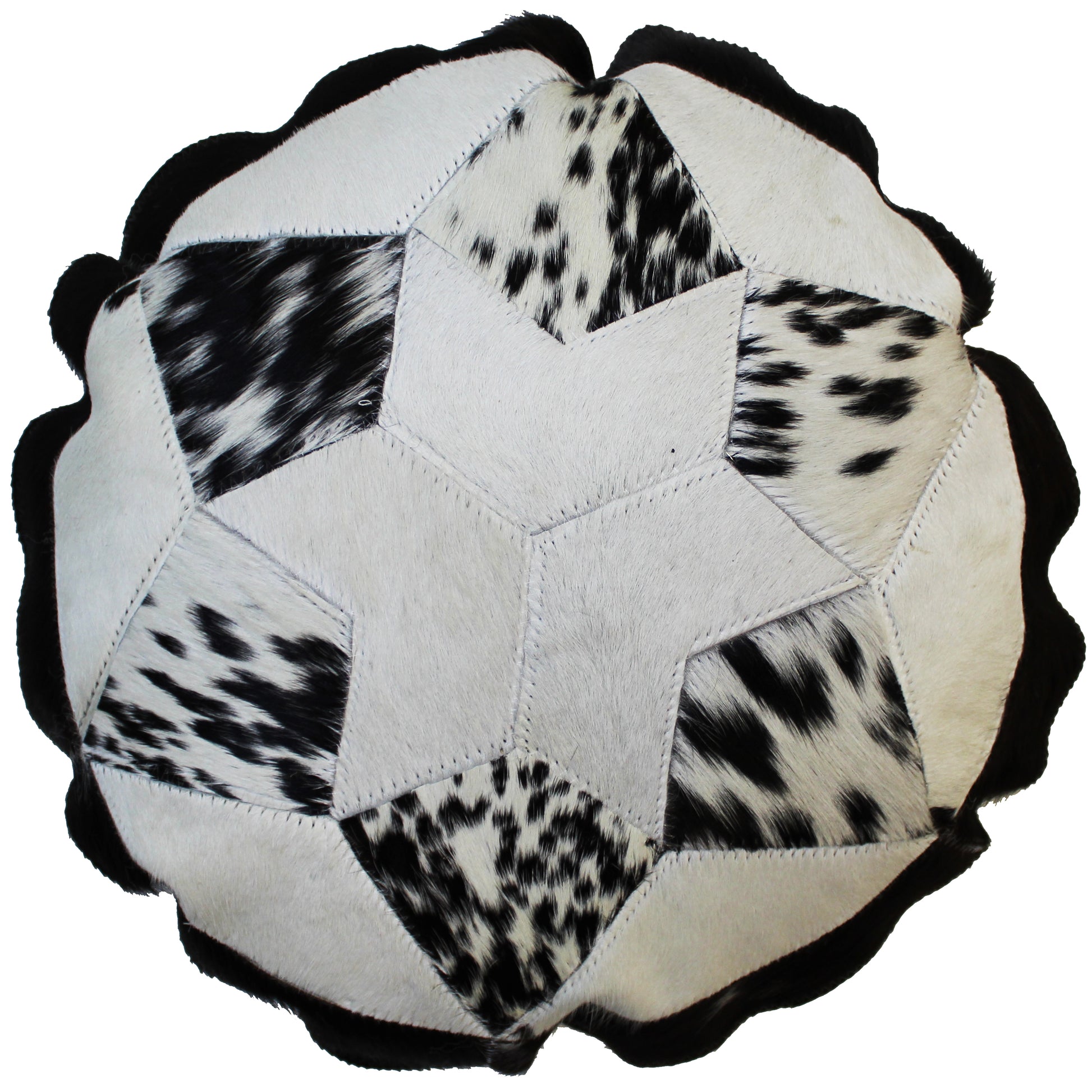Natural Geo Herd Cowhide Black/Brown/White Round Decorative Throw Pillow