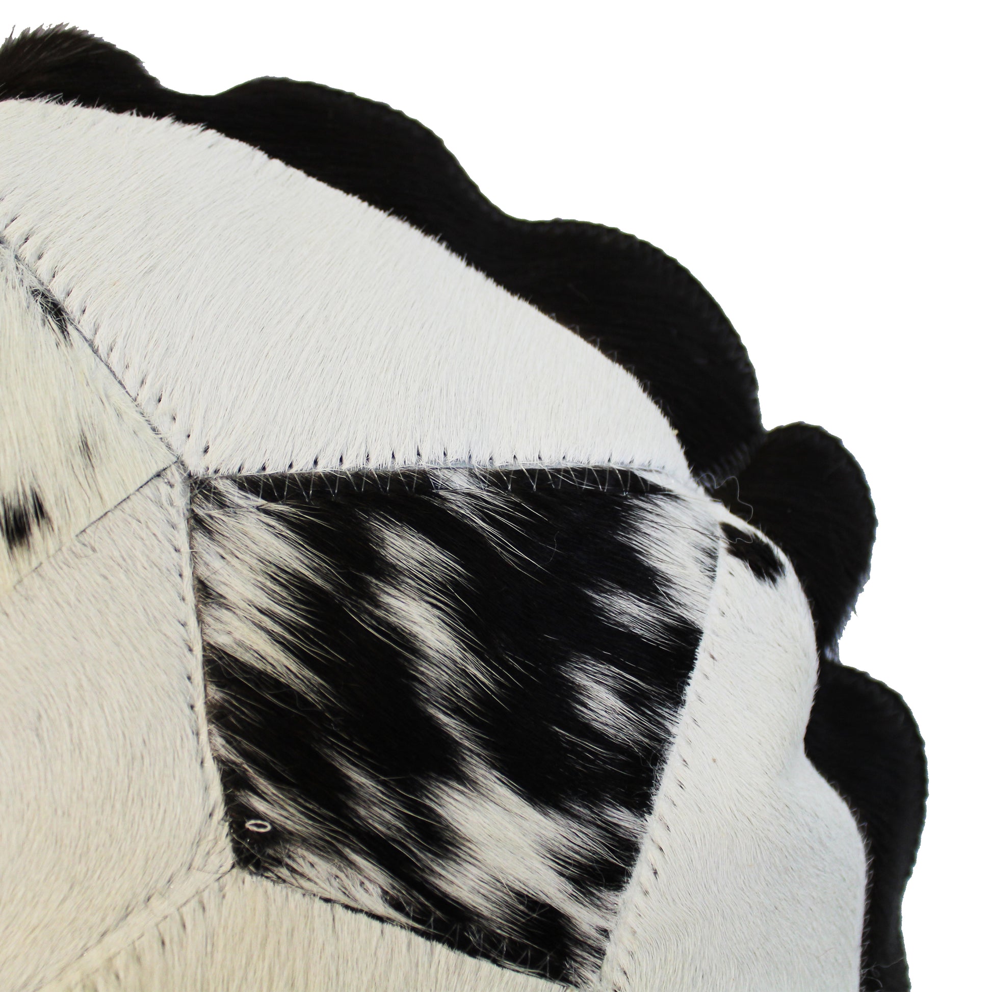 Natural Geo Herd Cowhide Black/Brown/White Round Decorative Throw Pillow