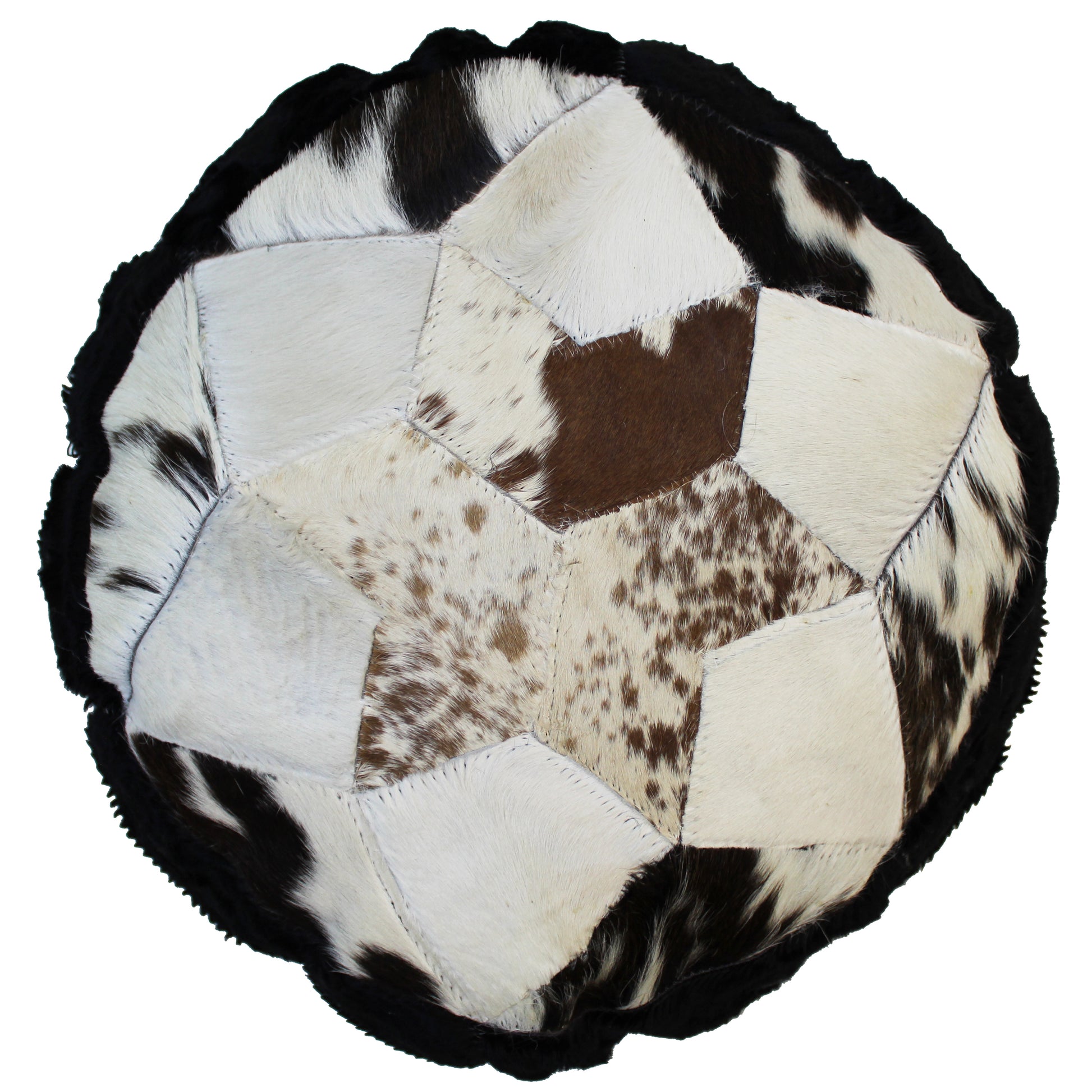 Natural Geo Herd Cowhide Black/Brown/White Round Decorative Throw Pillow