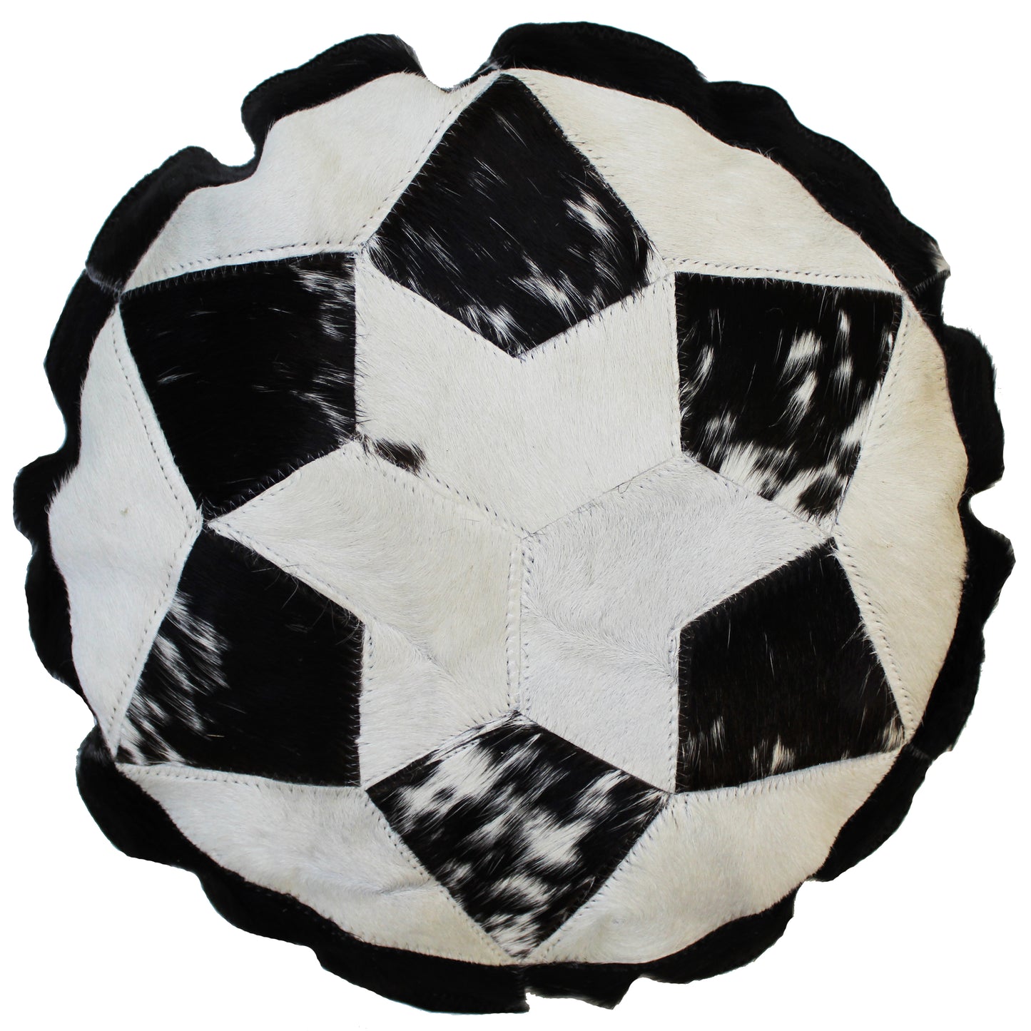Natural Geo Herd Cowhide Black/Brown/White Round Decorative Throw Pillow