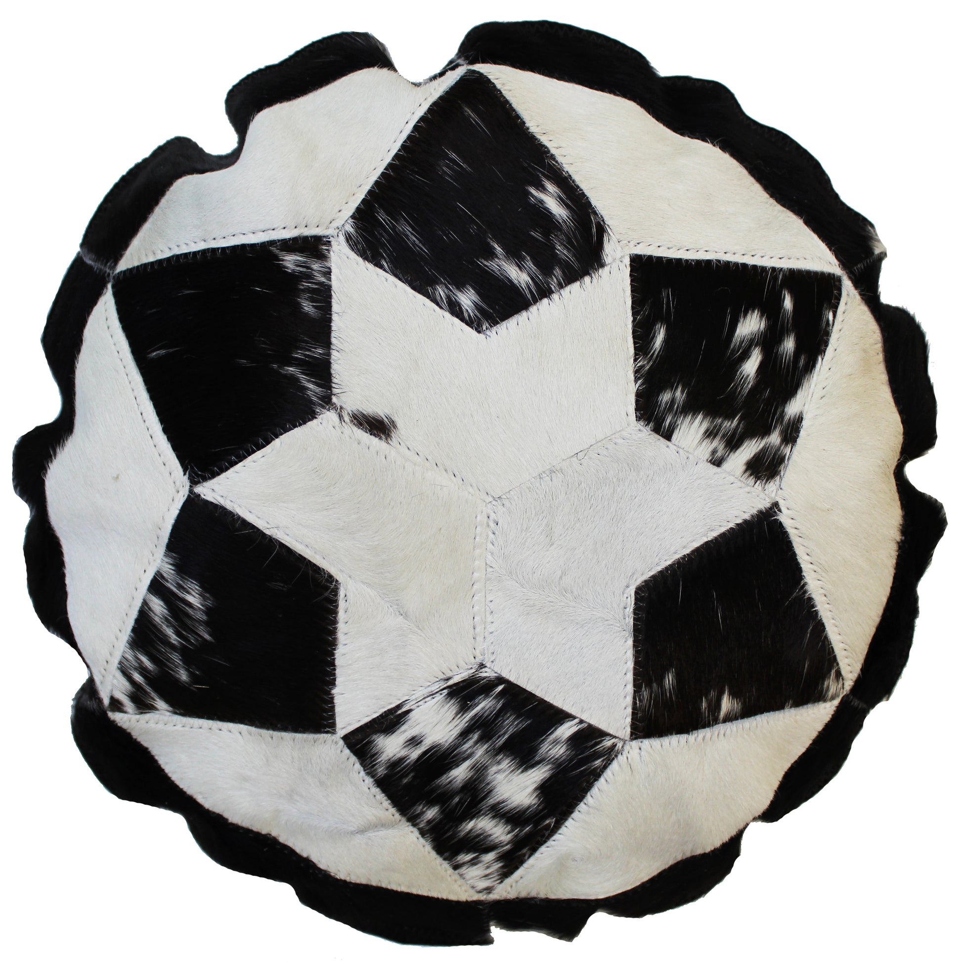 Natural Geo Herd Cowhide Black/Brown/White Round Decorative Throw Pillow