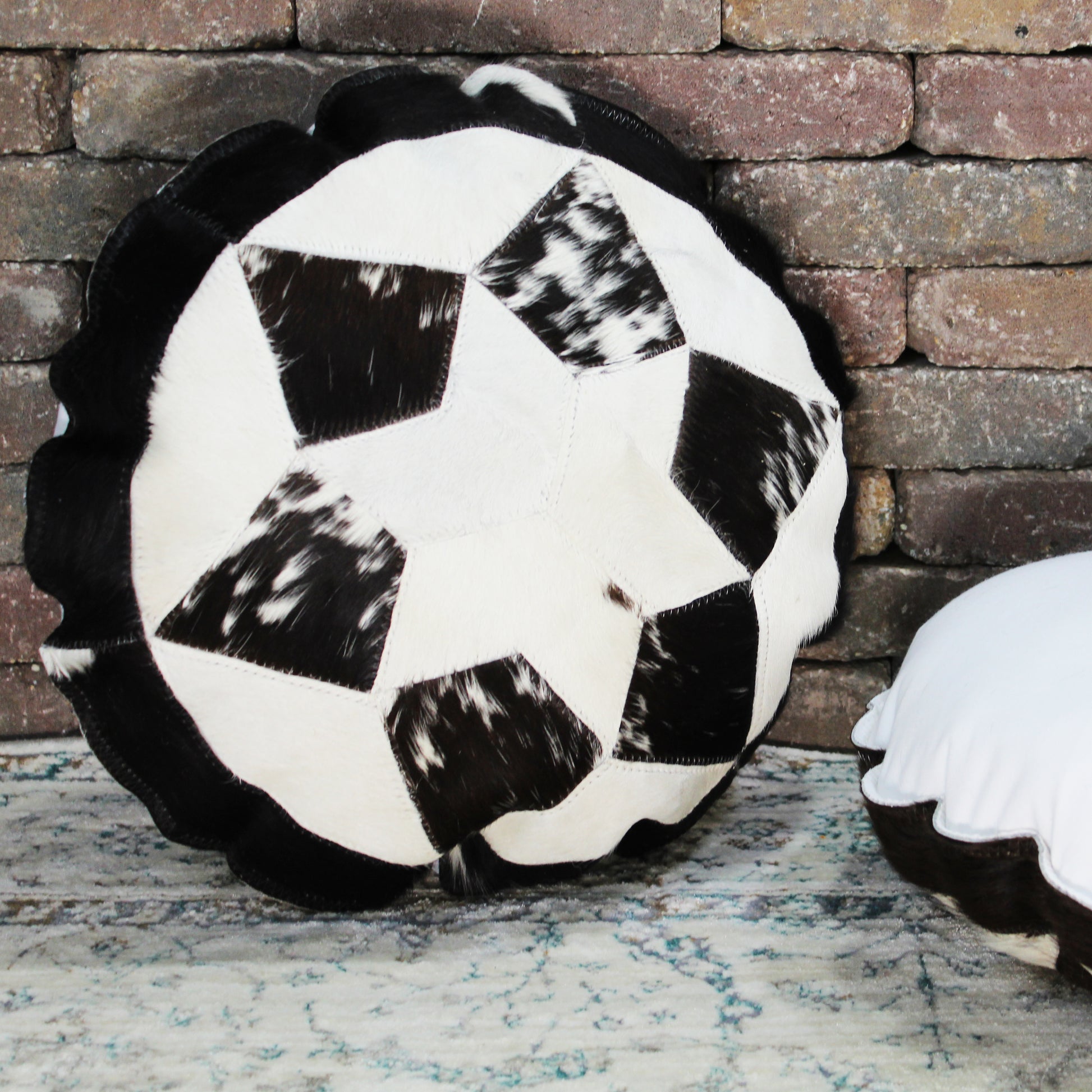 Natural Geo Herd Cowhide Black/Brown/White Round Decorative Throw Pillow