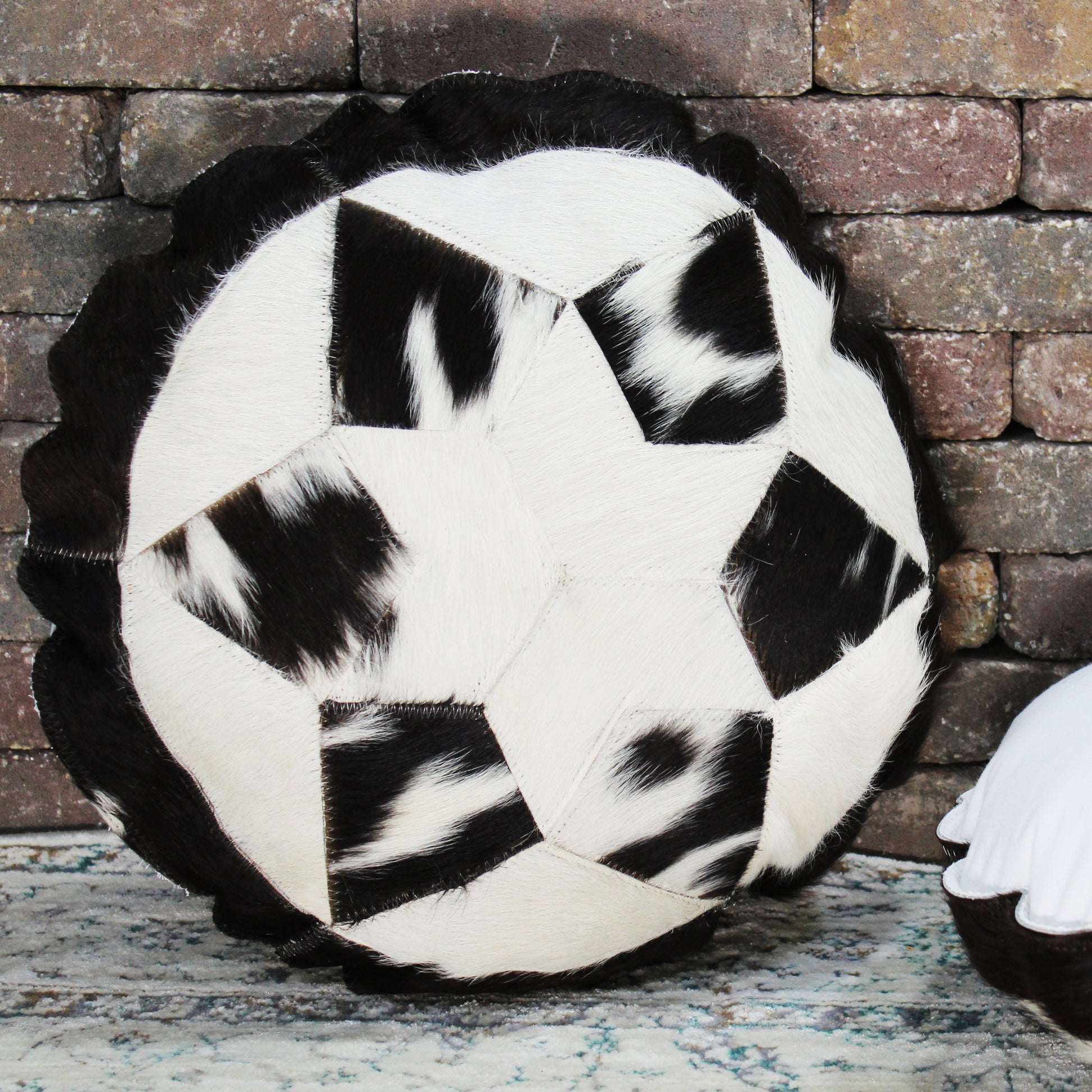 Natural Geo Herd Cowhide Black/Brown/White Round Decorative Throw Pillow